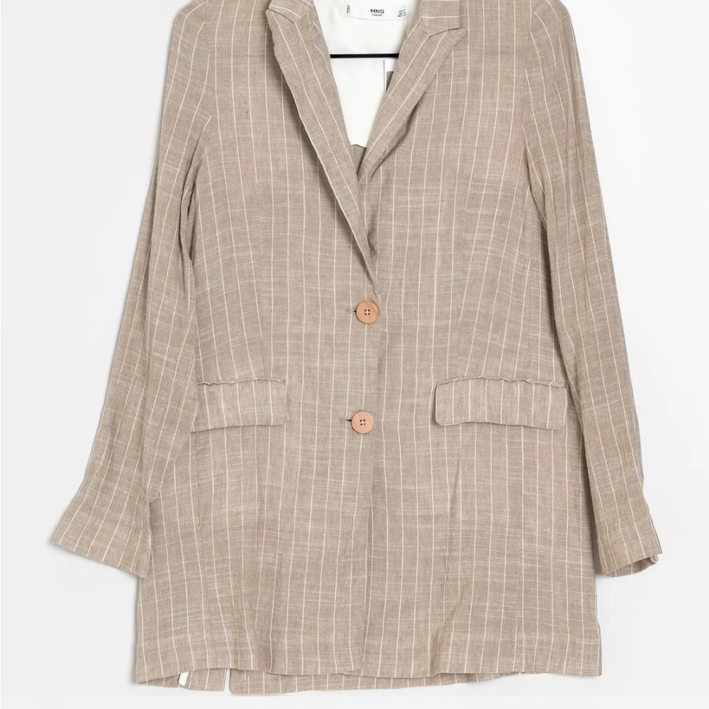 Mango Light Brown Striped Blazer